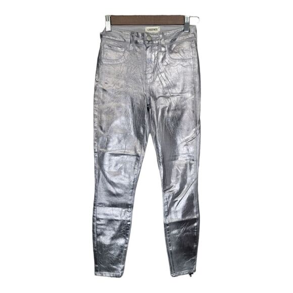 L'AGENCE Pants - L'AGENCE Gunmetal Grey Silver Faux Leather High Rise Skinny Pants Womens Size 24